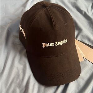 Palm Angels Brown Baseball Cap with White Logo